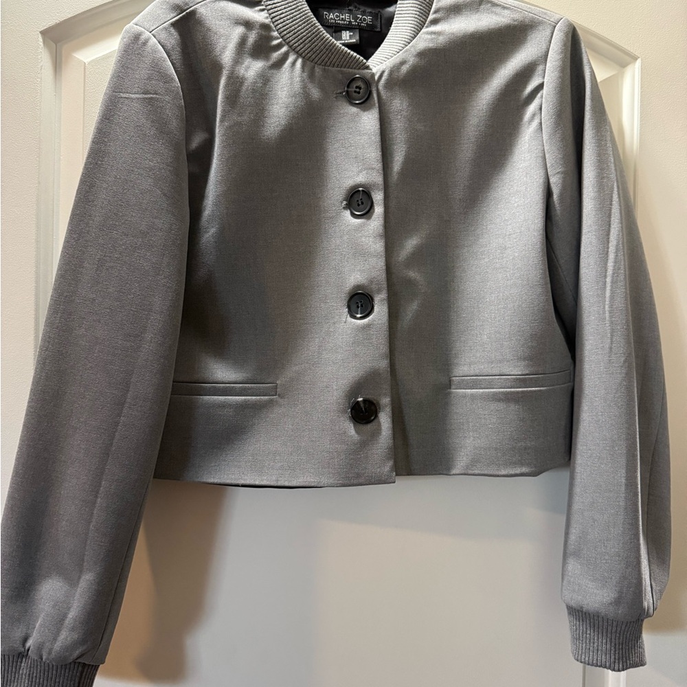 Rachel Zoe Gray Cropped Button-Front Blazer